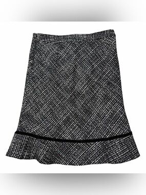 GAP Women's Size 6 Black White Tweed Wool Blend A-Line Ruffle Hem Skirt
